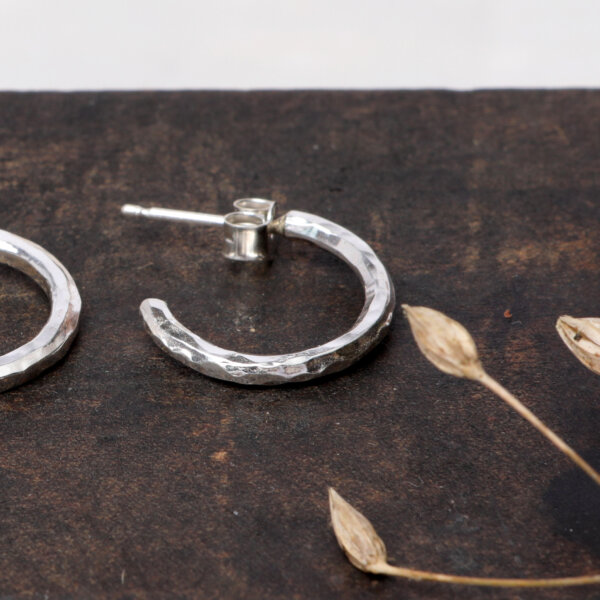 Hammered small round 3/4 hoops earrings