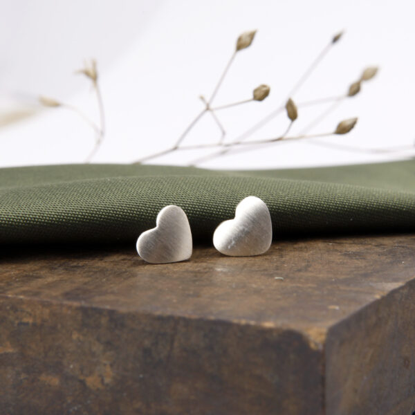 sterling silver matt brushed heart studs