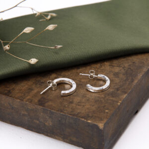 Small round hammered hoop earrings