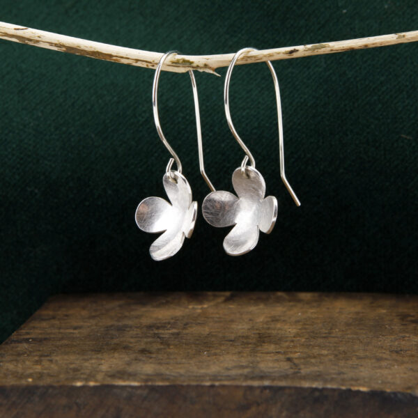 contemporary matt satin flower earrings in sterling silver