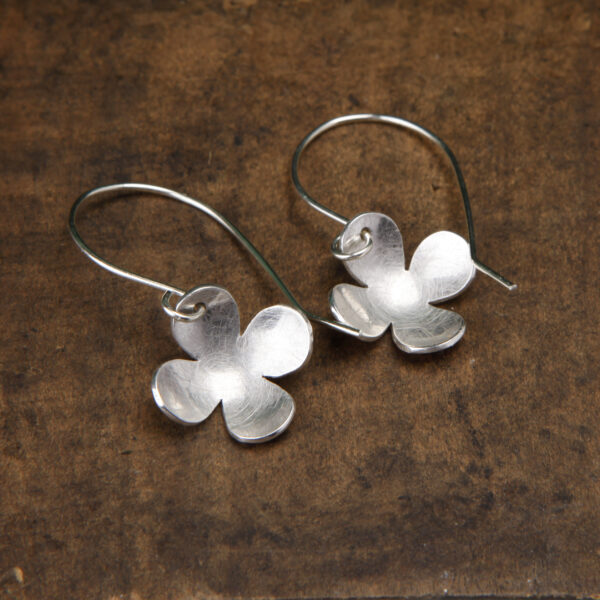 contemporary matt satin flower earrings in sterling silver