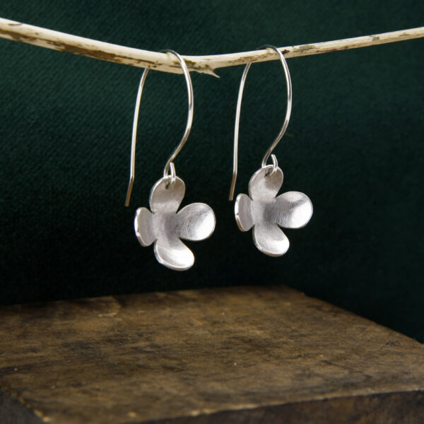 contemporary matt satin flower earrings in sterling silver