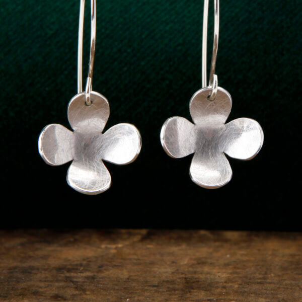 contemporary matt satin flower earrings in sterling silver