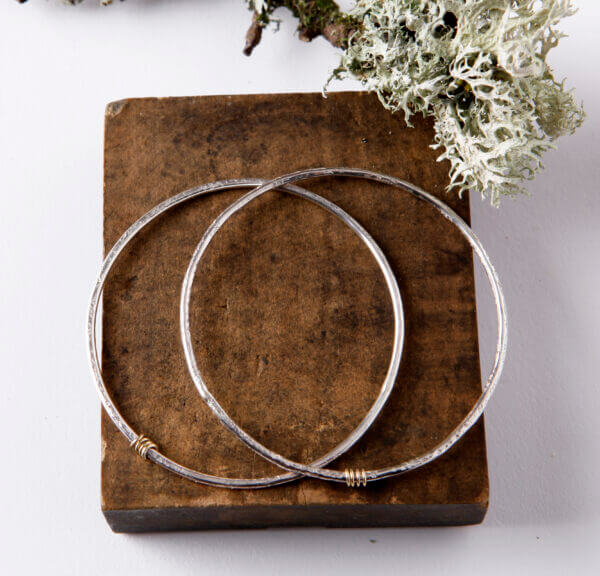 sterling silver bangles with 9ct gold ring detail