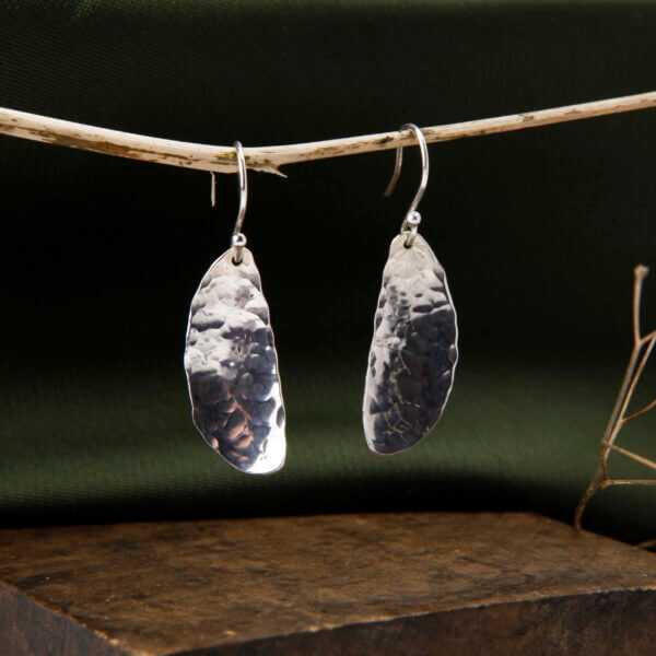 textured silver spoon earrings, hammered