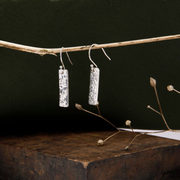 Textured silver drop earrings