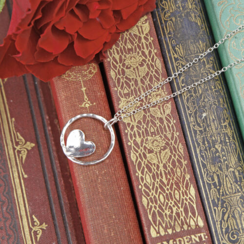 books valentines hear necklace